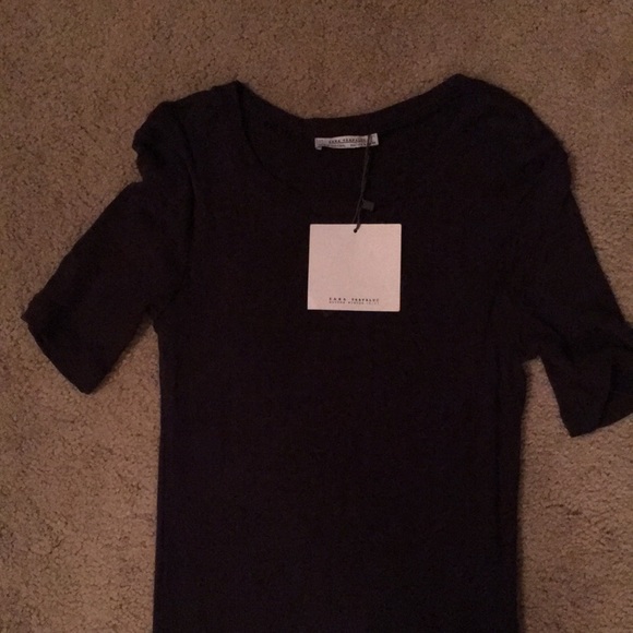 Zara Trafaluc ribbed midi SHORT SLEEVE black dress - Picture 4 of 6